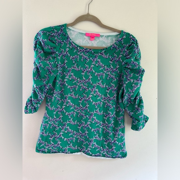 Lilly Pulitzer Sweater Women’s  Green Blue Zebra Preppy 3/4 Sleeve size medium - Picture 2 of 10